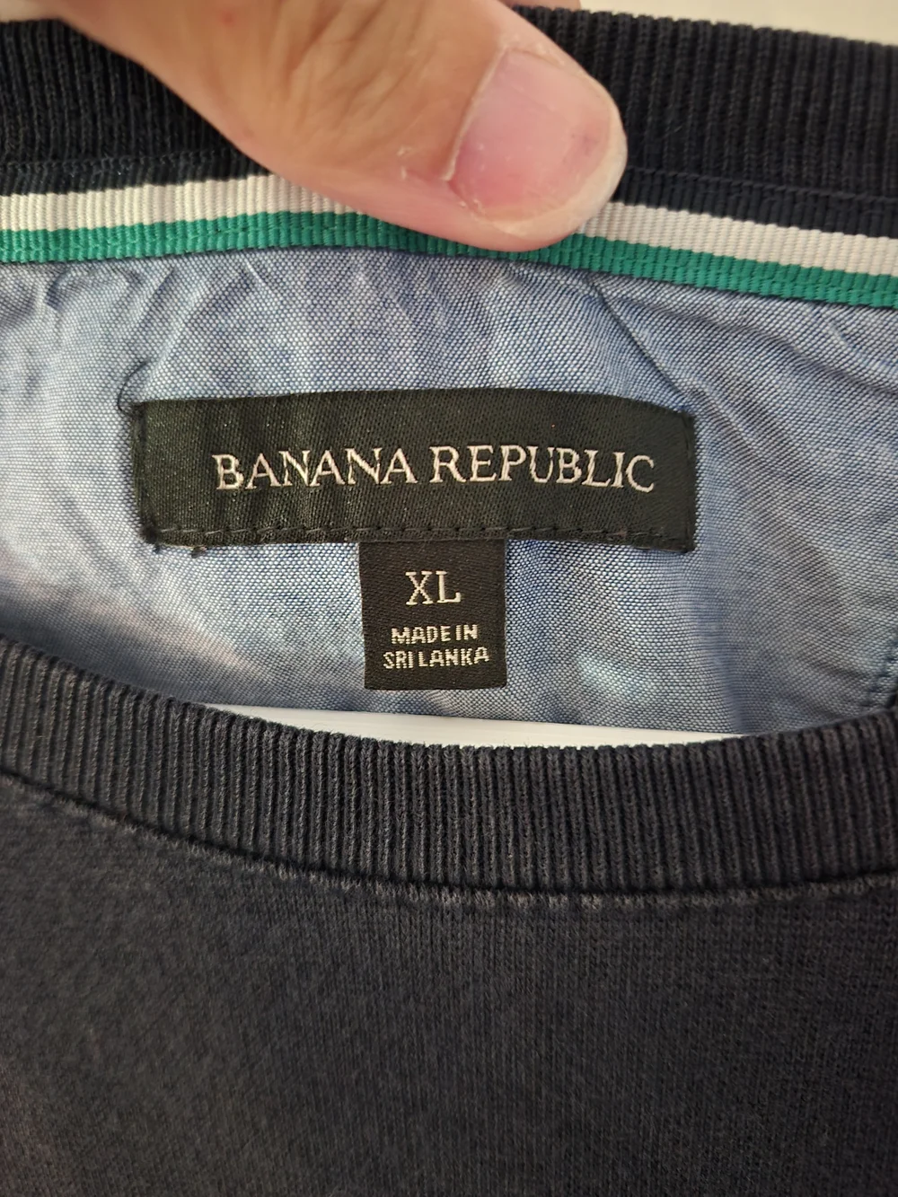 Banana Republic Navy Sweatshirt with Green & Gray Stripes
